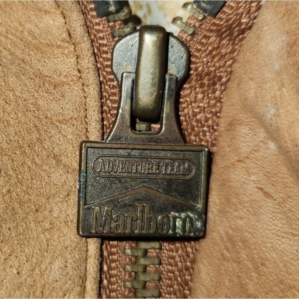 Marlboro Adventure Team Leather Bomber Jacket Map Lined Western Style VTG XL - Picture 8 of 16